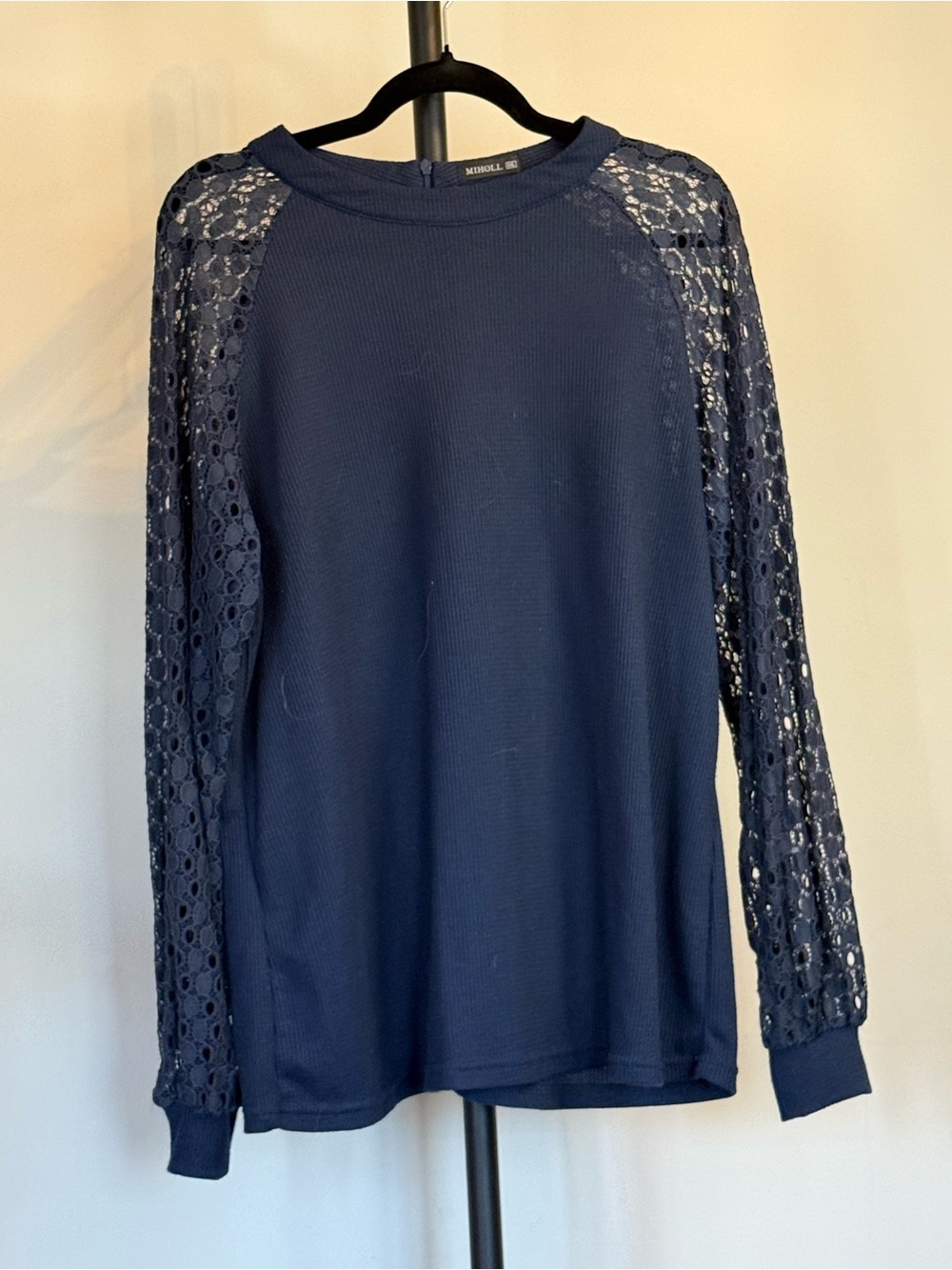 3/$10 Navy Lace-Sleeve Long Sleeve Top